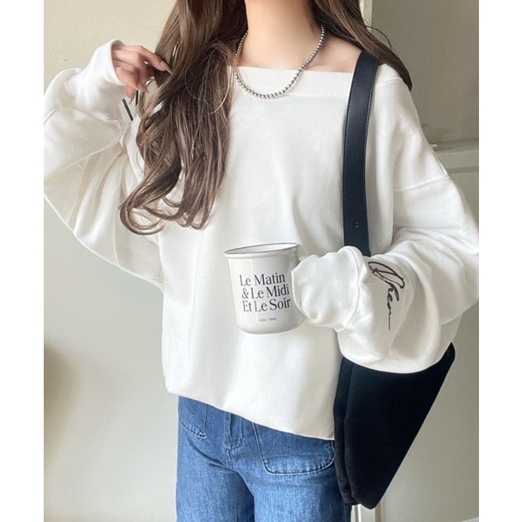 こなれた主役級の存在感♪袖ハート＆手書き風ロゴ刺繍裏毛オフショルオーバーサイズス… | Classical Elf  | 詳細画像6 