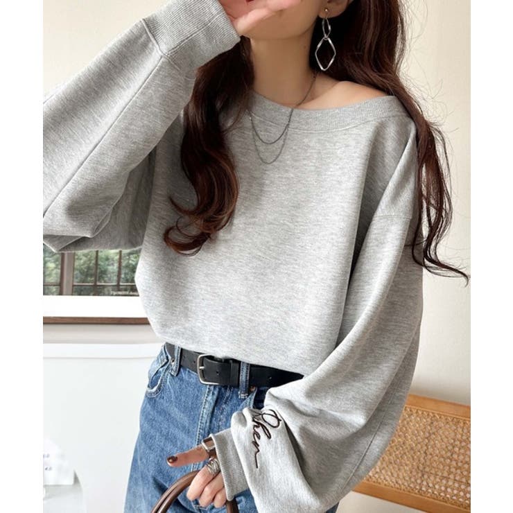 こなれた主役級の存在感♪袖ハート＆手書き風ロゴ刺繍裏毛オフショルオーバーサイズス… | Classical Elf  | 詳細画像8 