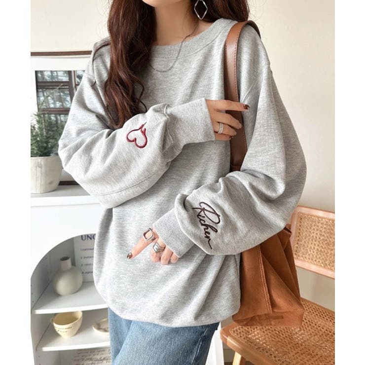 こなれた主役級の存在感♪袖ハート＆手書き風ロゴ刺繍裏毛オフショルオーバーサイズス… | Classical Elf  | 詳細画像11 