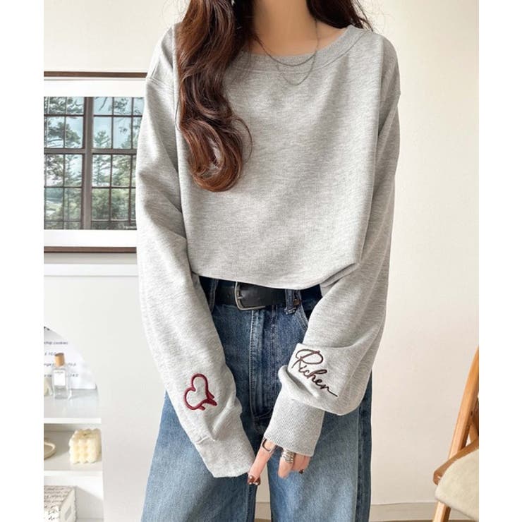 こなれた主役級の存在感♪袖ハート＆手書き風ロゴ刺繍裏毛オフショルオーバーサイズス… | Classical Elf  | 詳細画像12 