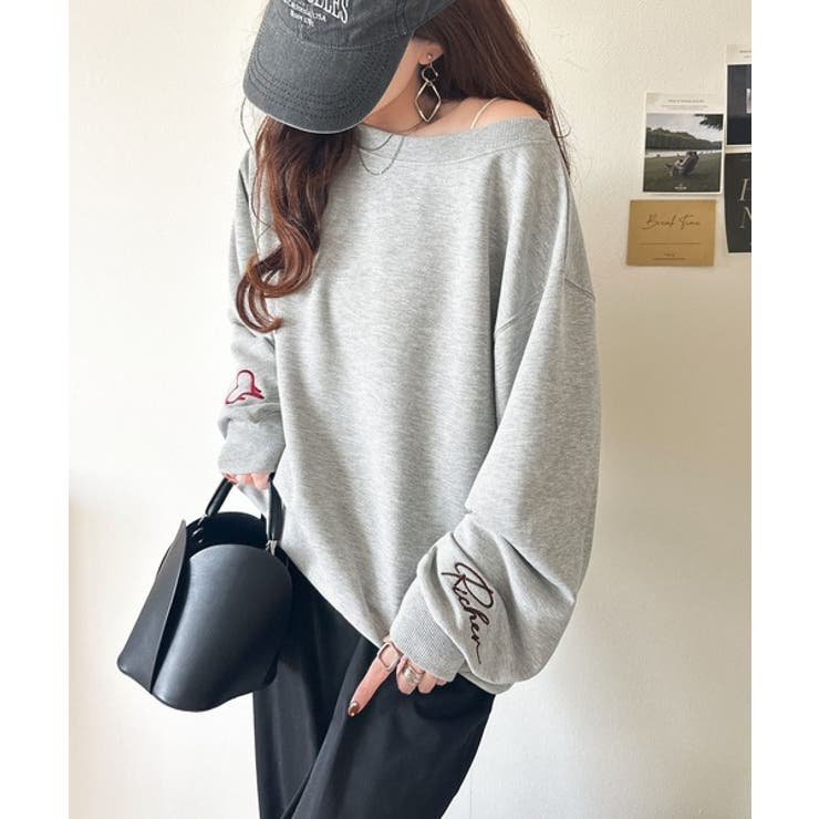 こなれた主役級の存在感♪袖ハート＆手書き風ロゴ刺繍裏毛オフショルオーバーサイズス… | Classical Elf  | 詳細画像14 