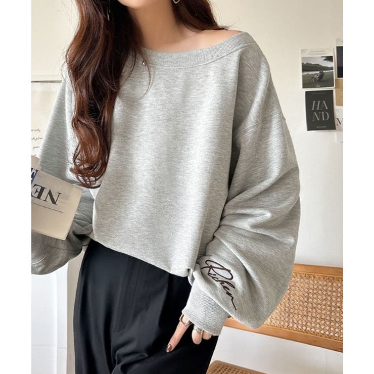 こなれた主役級の存在感♪袖ハート＆手書き風ロゴ刺繍裏毛オフショルオーバーサイズス… | Classical Elf  | 詳細画像17 