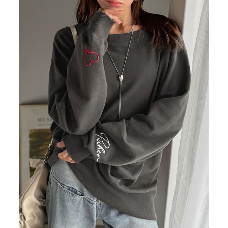 こなれた主役級の存在感♪袖ハート＆手書き風ロゴ刺繍裏毛オフショルオーバーサイズス… | Classical Elf  | 詳細画像20 