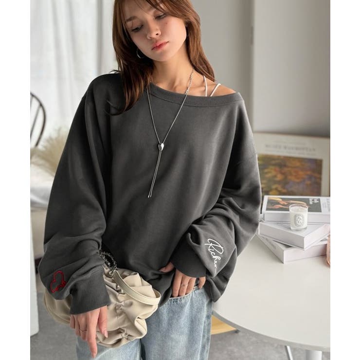 こなれた主役級の存在感♪袖ハート＆手書き風ロゴ刺繍裏毛オフショルオーバーサイズス… | Classical Elf  | 詳細画像25 