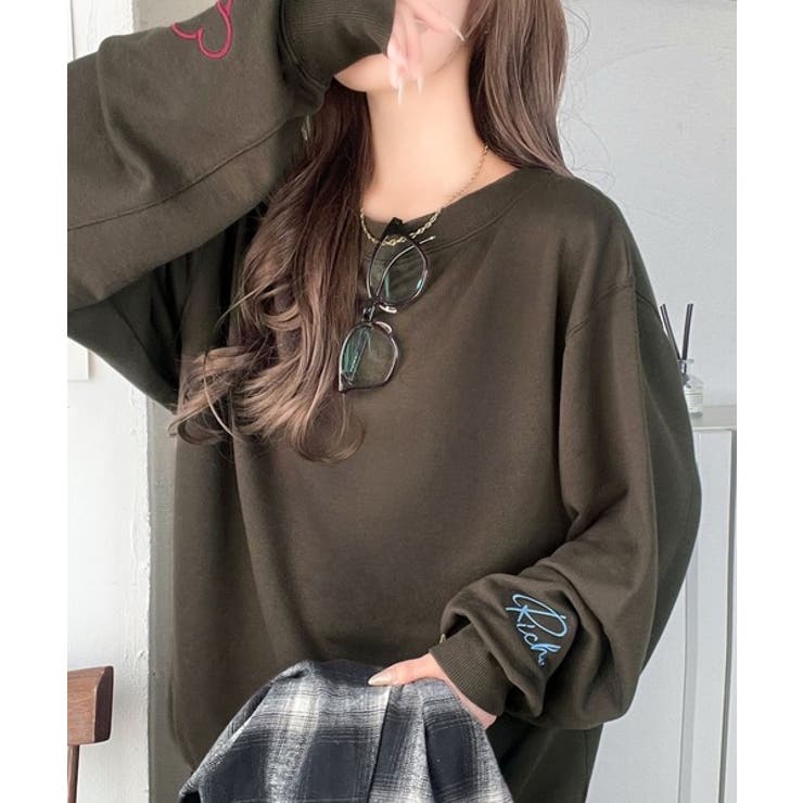 こなれた主役級の存在感♪袖ハート＆手書き風ロゴ刺繍裏毛オフショルオーバーサイズス… | Classical Elf  | 詳細画像26 