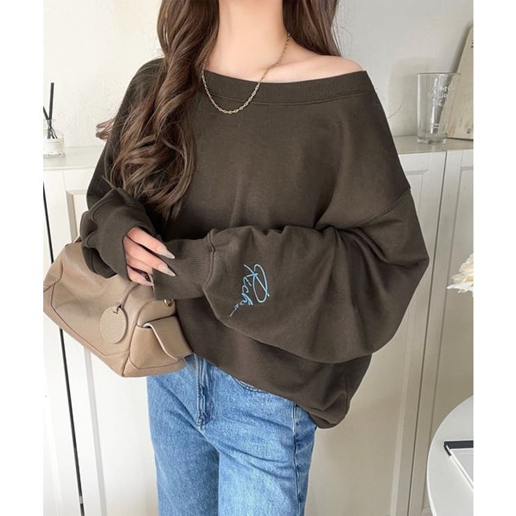 こなれた主役級の存在感♪袖ハート＆手書き風ロゴ刺繍裏毛オフショルオーバーサイズス… | Classical Elf  | 詳細画像27 