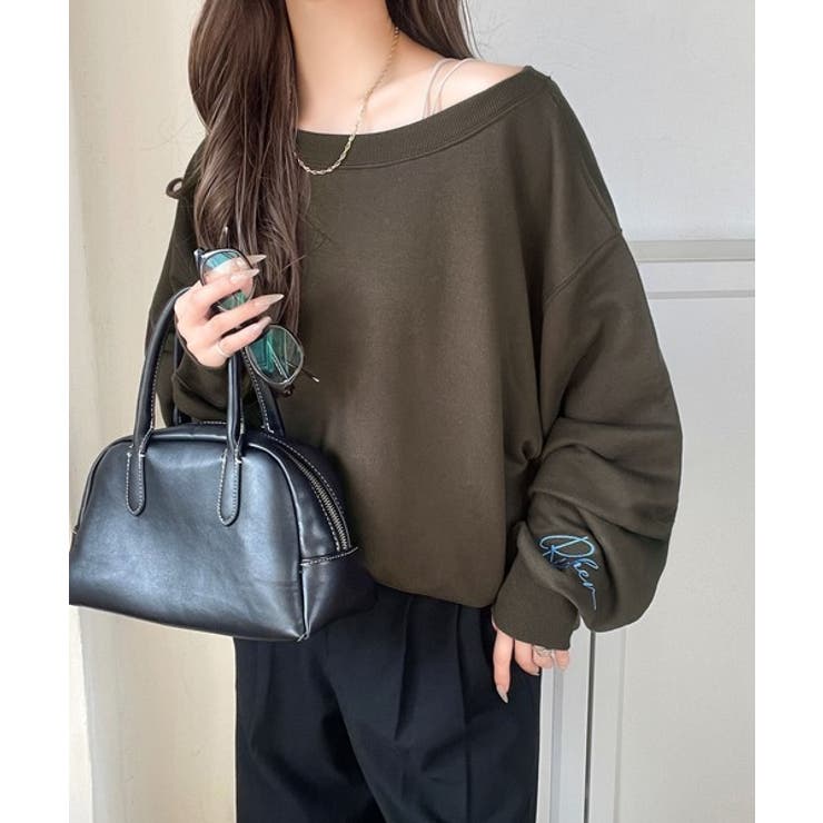 こなれた主役級の存在感♪袖ハート＆手書き風ロゴ刺繍裏毛オフショルオーバーサイズス… | Classical Elf  | 詳細画像29 