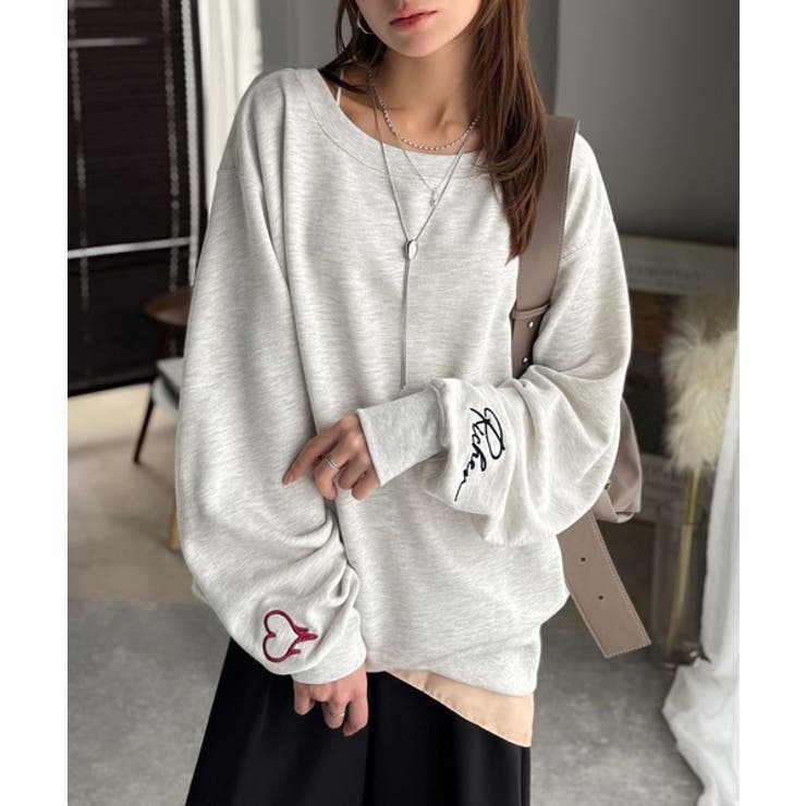 こなれた主役級の存在感♪袖ハート＆手書き風ロゴ刺繍裏毛オフショルオーバーサイズス… | Classical Elf  | 詳細画像33 