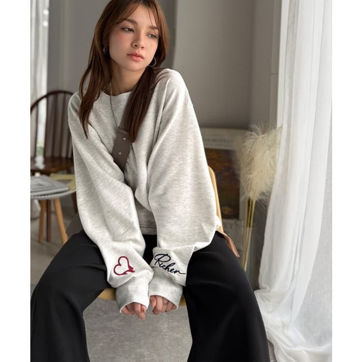 こなれた主役級の存在感♪袖ハート＆手書き風ロゴ刺繍裏毛オフショルオーバーサイズス… | Classical Elf  | 詳細画像35 