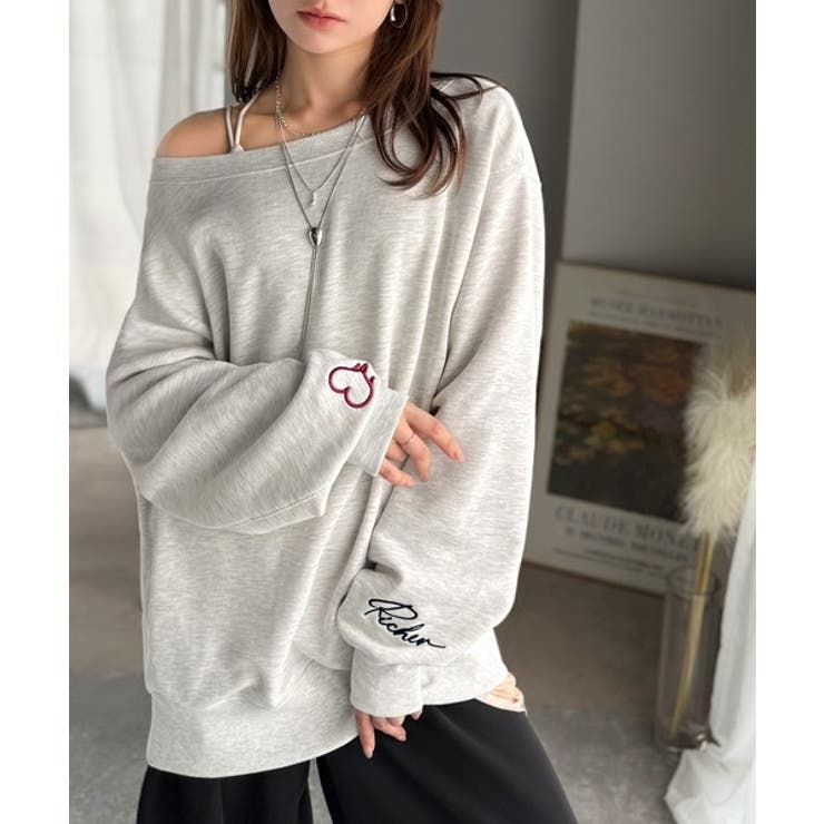 こなれた主役級の存在感♪袖ハート＆手書き風ロゴ刺繍裏毛オフショルオーバーサイズス… | Classical Elf  | 詳細画像37 