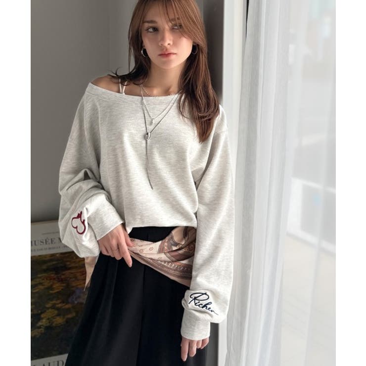 こなれた主役級の存在感♪袖ハート＆手書き風ロゴ刺繍裏毛オフショルオーバーサイズス… | Classical Elf  | 詳細画像38 