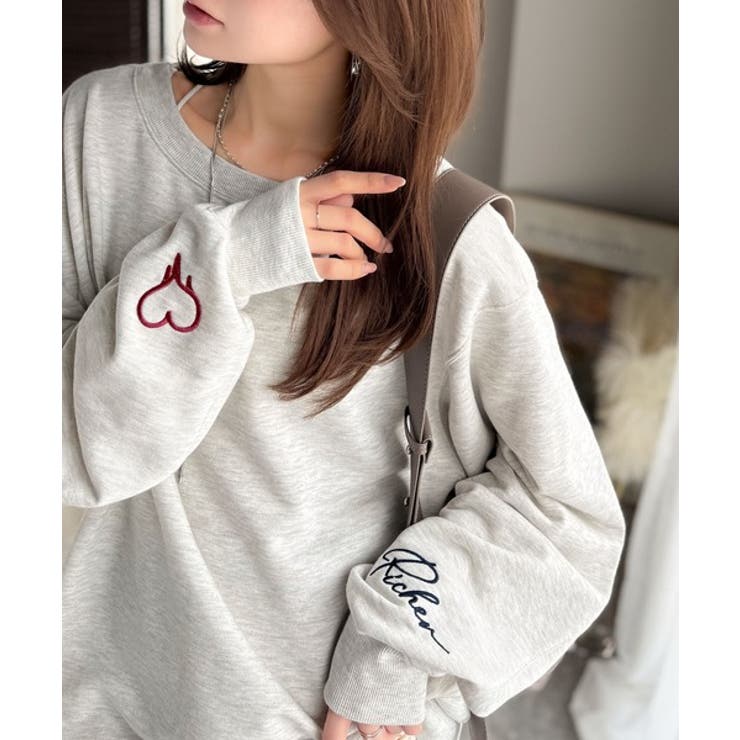 こなれた主役級の存在感♪袖ハート＆手書き風ロゴ刺繍裏毛オフショルオーバーサイズス… | Classical Elf  | 詳細画像40 