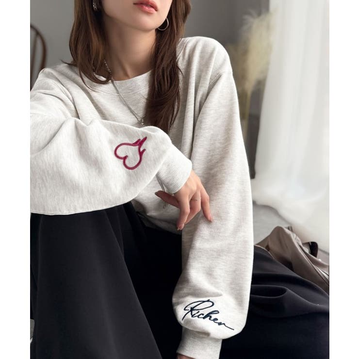 こなれた主役級の存在感♪袖ハート＆手書き風ロゴ刺繍裏毛オフショルオーバーサイズス… | Classical Elf  | 詳細画像41 