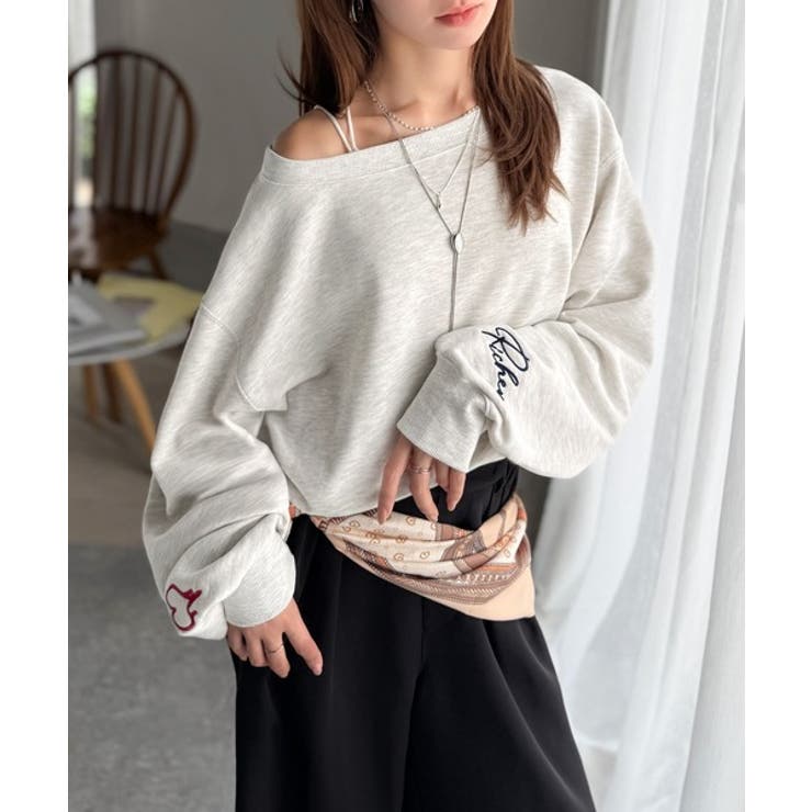 こなれた主役級の存在感♪袖ハート＆手書き風ロゴ刺繍裏毛オフショルオーバーサイズス… | Classical Elf  | 詳細画像42 