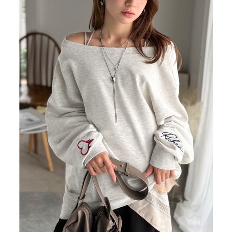 こなれた主役級の存在感♪袖ハート＆手書き風ロゴ刺繍裏毛オフショルオーバーサイズス… | Classical Elf  | 詳細画像44 