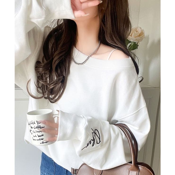 こなれた主役級の存在感♪袖ハート＆手書き風ロゴ刺繍裏毛オフショルオーバーサイズス… | Classical Elf  | 詳細画像1 