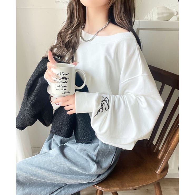 こなれた主役級の存在感♪袖ハート＆手書き風ロゴ刺繍裏毛オフショルオーバーサイズス… | Classical Elf  | 詳細画像3 