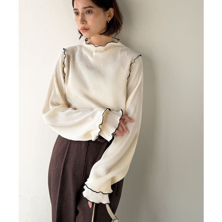 袖のニュアンスで魅せる♪前後2way袖フリル配色メロウプリーツトップス（長袖） | Classical Elf  | 詳細画像4 