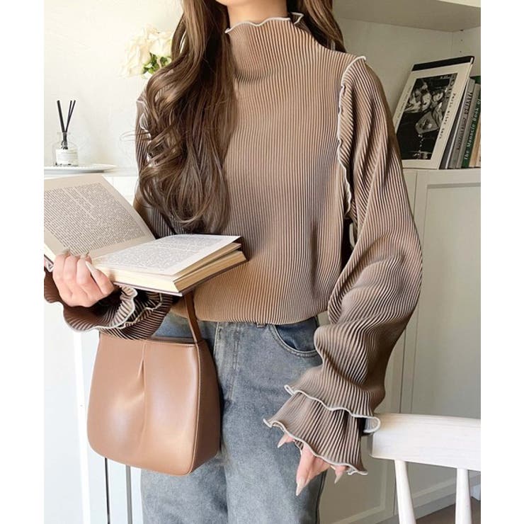 袖のニュアンスで魅せる♪前後2way袖フリル配色メロウプリーツトップス（長袖） | Classical Elf  | 詳細画像42 