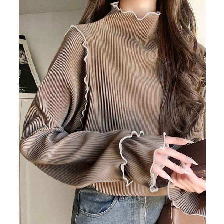 袖のニュアンスで魅せる♪前後2way袖フリル配色メロウプリーツトップス（長袖） | Classical Elf  | 詳細画像43 