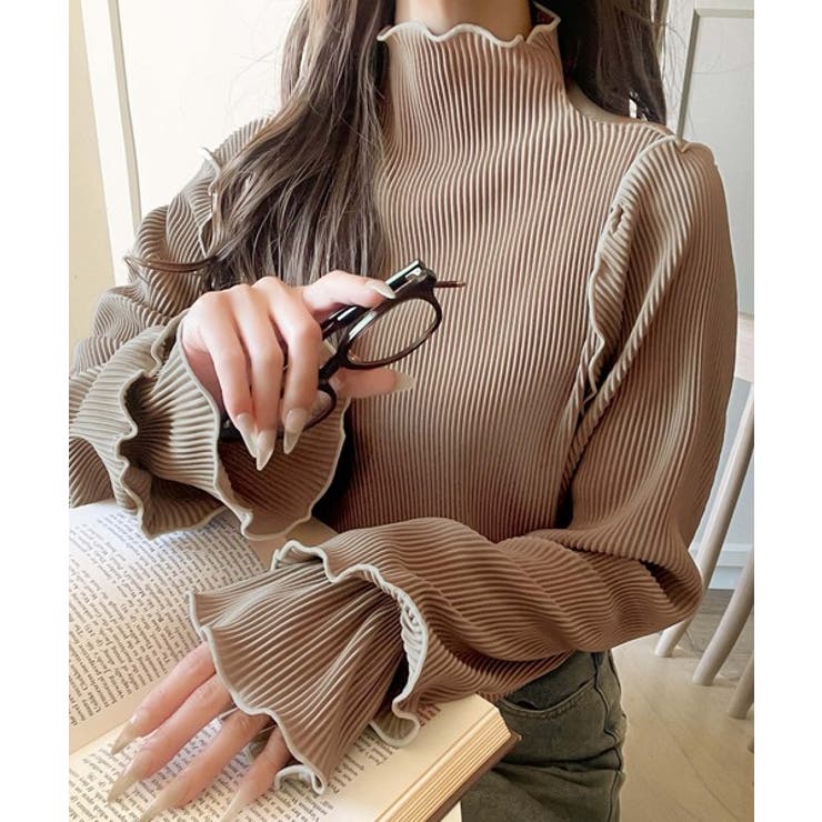 袖のニュアンスで魅せる♪前後2way袖フリル配色メロウプリーツトップス（長袖） | Classical Elf  | 詳細画像44 