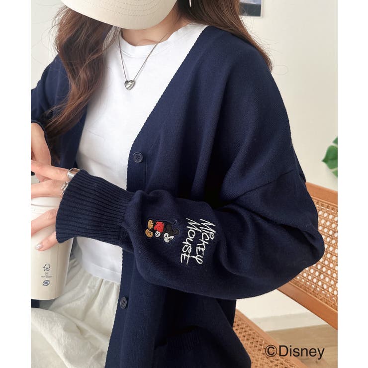 ネイビー | 数量限定！リンクコーデも楽しめる♪綿100%「ディズニー」袖刺繍カーディガン | Classical Elf 