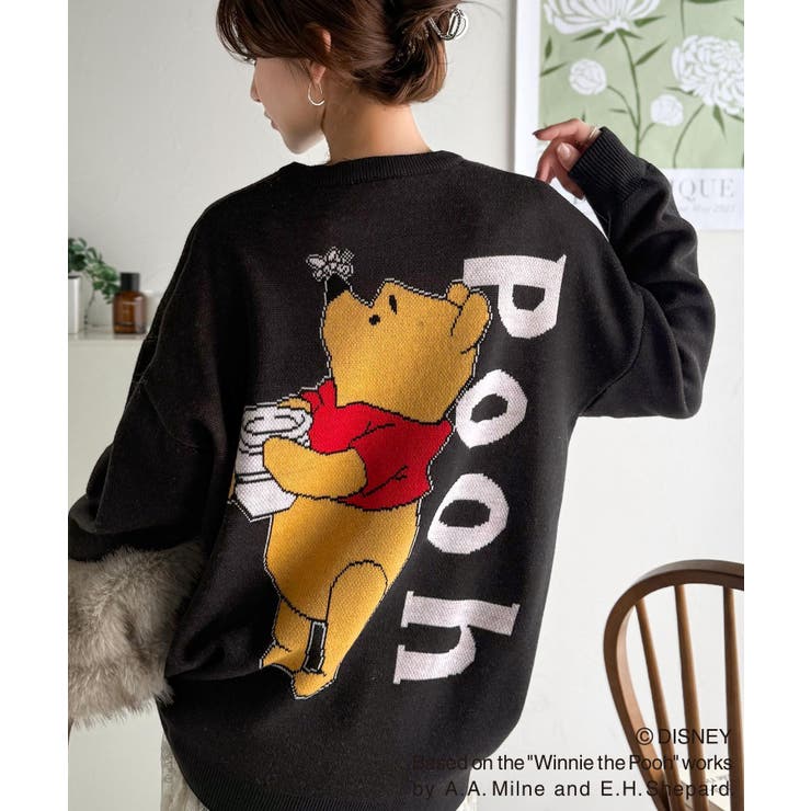 ブラック | 数量限定！後姿にきゅん♪ゆるっと着こなせる。ディズニー「プー」バックジャガードビ… | Classical Elf 