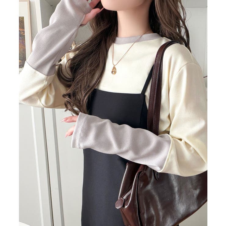 レイヤード見えで仕上げる、きれいめモード。指穴（サムホール）付き袖配色切り替えテ… | Classical Elf  | 詳細画像6 