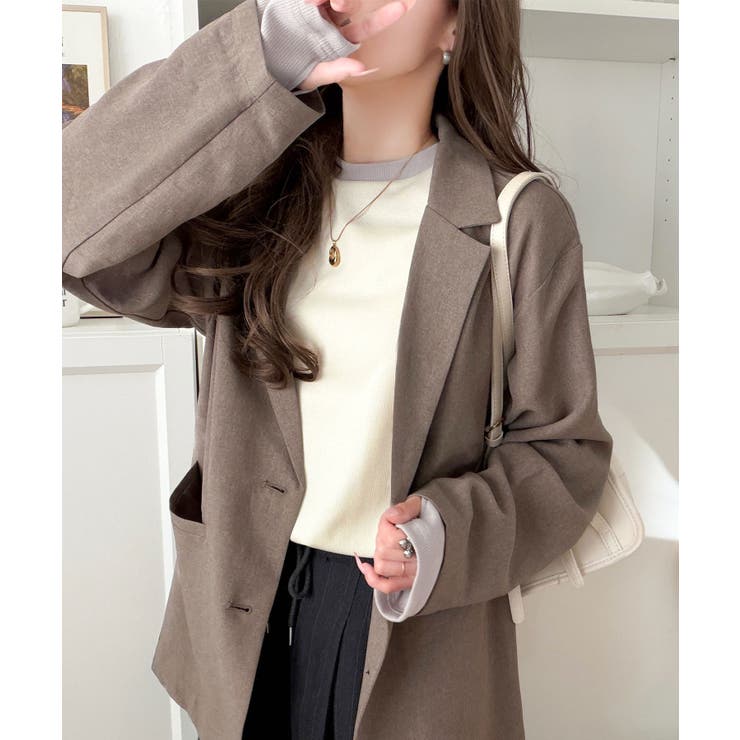 レイヤード見えで仕上げる、きれいめモード。指穴（サムホール）付き袖配色切り替えテ… | Classical Elf  | 詳細画像9 