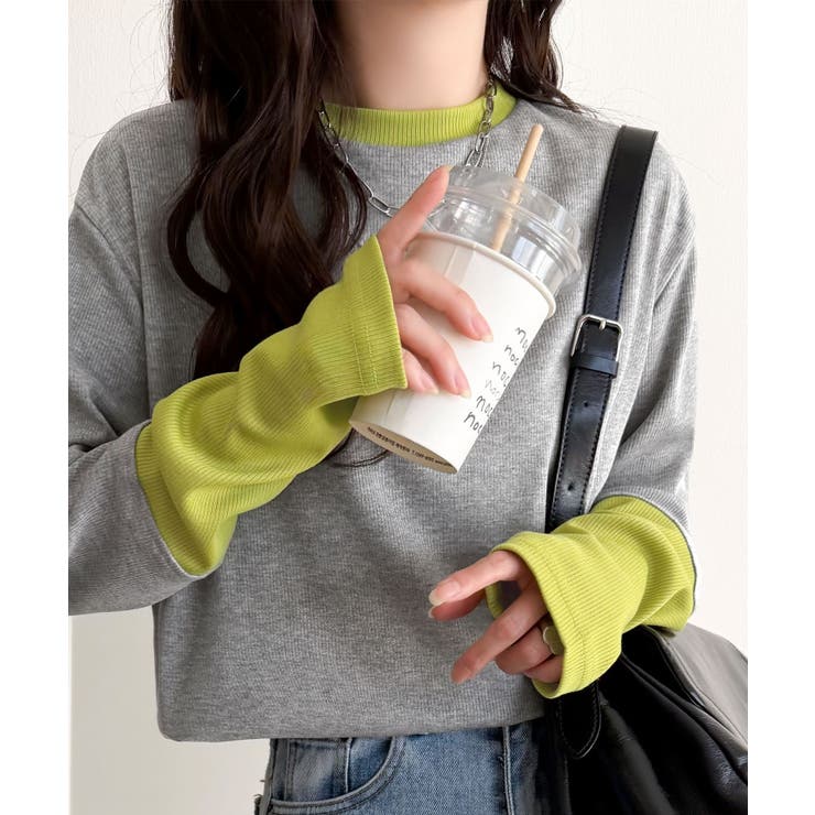 レイヤード見えで仕上げる、きれいめモード。指穴（サムホール）付き袖配色切り替えテ… | Classical Elf  | 詳細画像10 