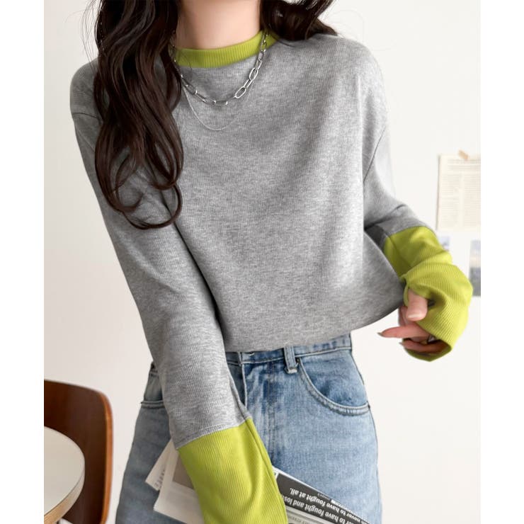 レイヤード見えで仕上げる、きれいめモード。指穴（サムホール）付き袖配色切り替えテ… | Classical Elf  | 詳細画像13 