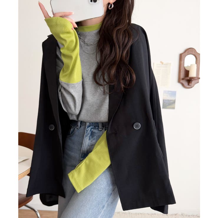 レイヤード見えで仕上げる、きれいめモード。指穴（サムホール）付き袖配色切り替えテ… | Classical Elf  | 詳細画像15 