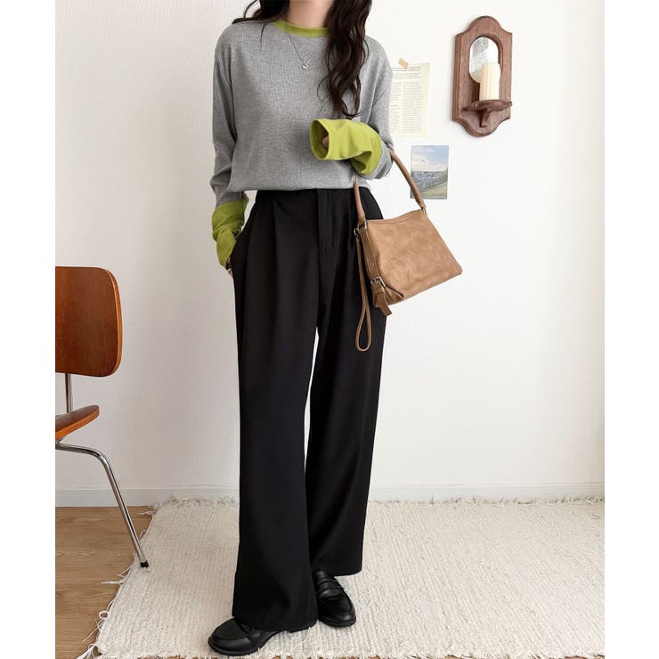 レイヤード見えで仕上げる、きれいめモード。指穴（サムホール）付き袖配色切り替えテ… | Classical Elf  | 詳細画像17 