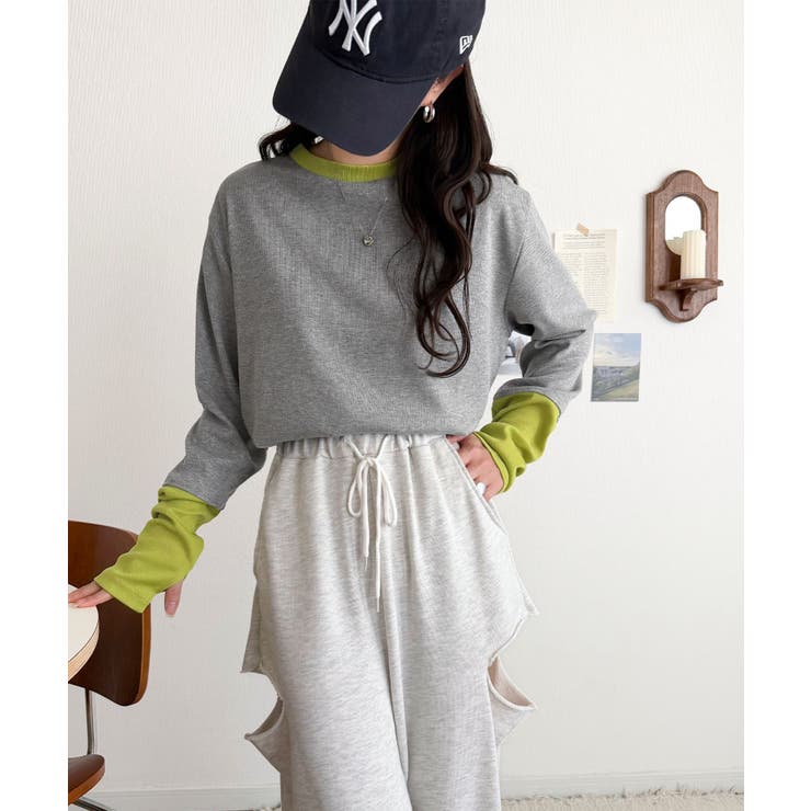 レイヤード見えで仕上げる、きれいめモード。指穴（サムホール）付き袖配色切り替えテ… | Classical Elf  | 詳細画像19 