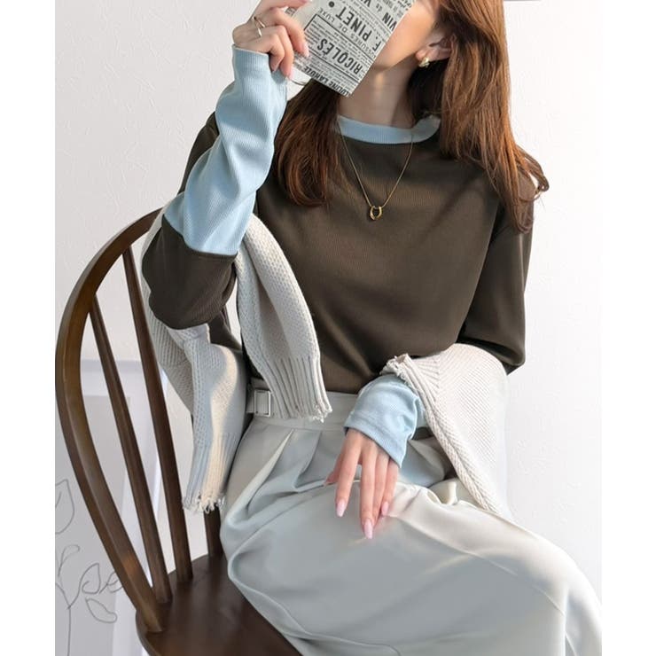 レイヤード見えで仕上げる、きれいめモード。指穴（サムホール）付き袖配色切り替えテ… | Classical Elf  | 詳細画像28 