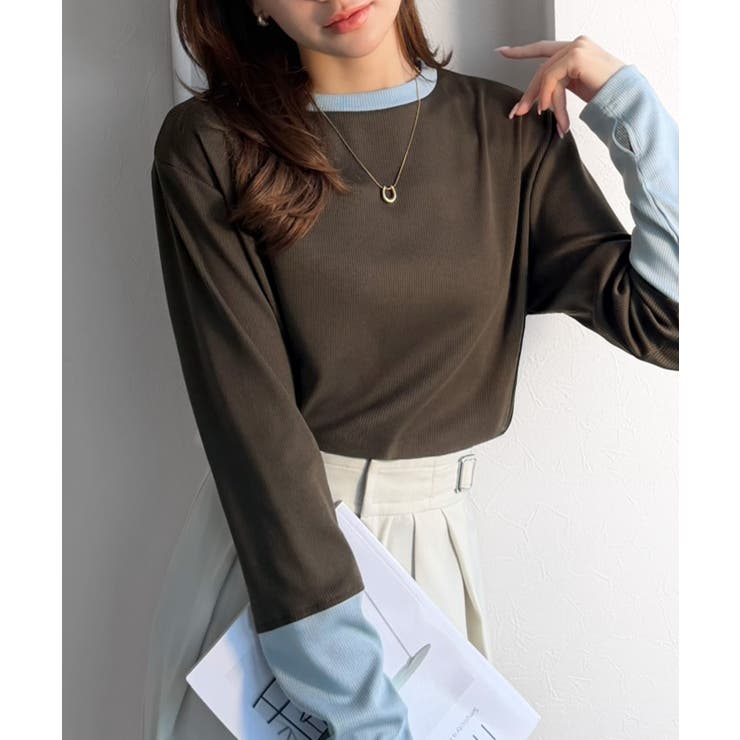 レイヤード見えで仕上げる、きれいめモード。指穴（サムホール）付き袖配色切り替えテ… | Classical Elf  | 詳細画像29 