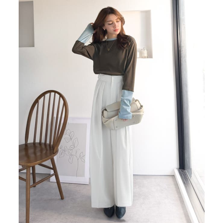 レイヤード見えで仕上げる、きれいめモード。指穴（サムホール）付き袖配色切り替えテ… | Classical Elf  | 詳細画像31 