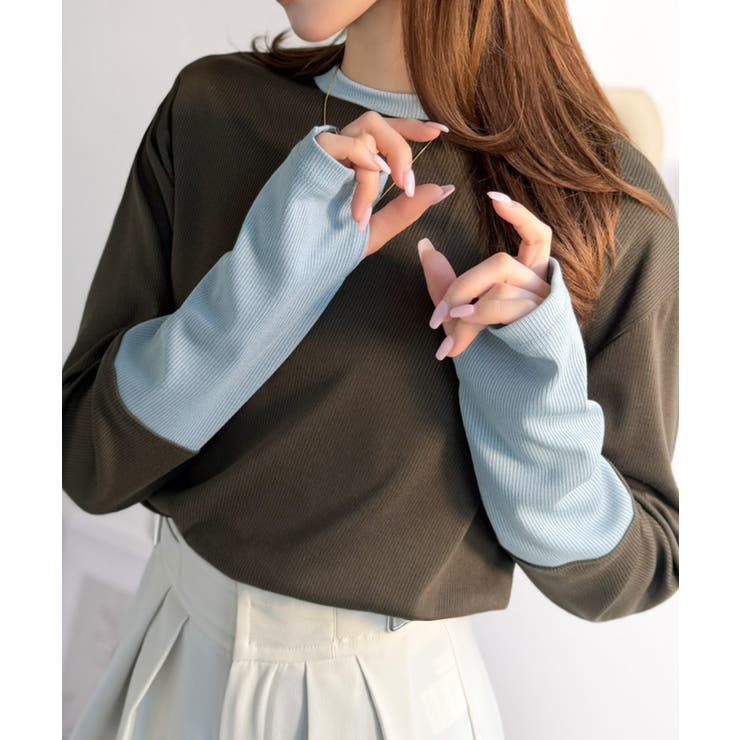 レイヤード見えで仕上げる、きれいめモード。指穴（サムホール）付き袖配色切り替えテ… | Classical Elf  | 詳細画像39 