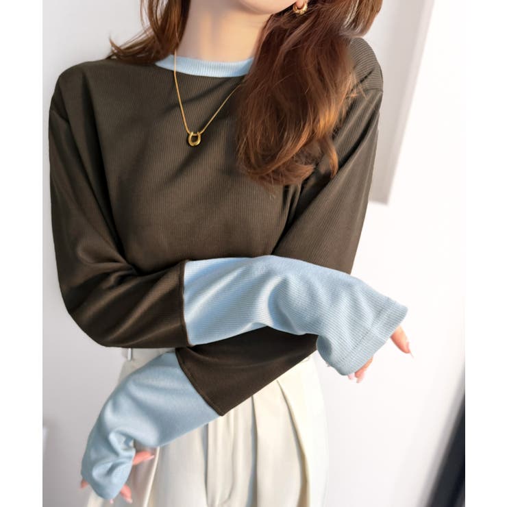 レイヤード見えで仕上げる、きれいめモード。指穴（サムホール）付き袖配色切り替えテ… | Classical Elf  | 詳細画像40 