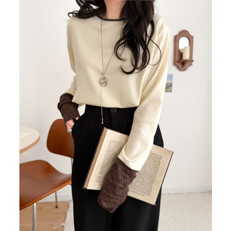 袖先にジャガード咲く♪春、大本命の一着。ふくれジャガード切り替えリブトップス (… | Classical Elf  | 詳細画像7 