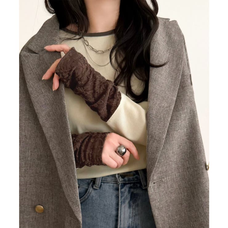 袖先にジャガード咲く♪春、大本命の一着。ふくれジャガード切り替えリブトップス (… | Classical Elf  | 詳細画像9 