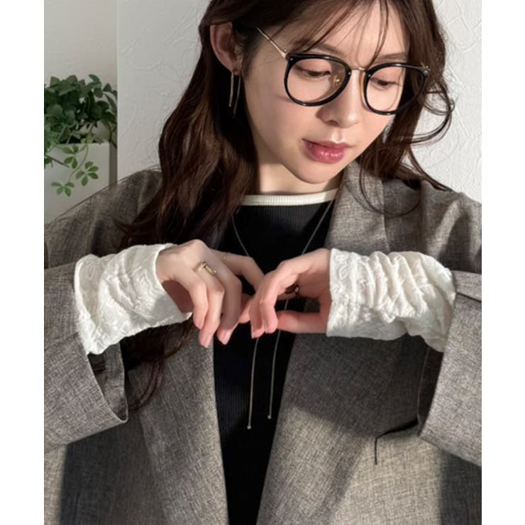 袖先にジャガード咲く♪春、大本命の一着。ふくれジャガード切り替えリブトップス (… | Classical Elf  | 詳細画像15 