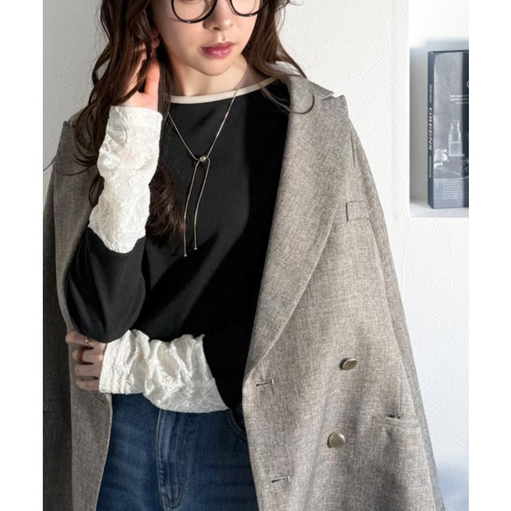 袖先にジャガード咲く♪春、大本命の一着。ふくれジャガード切り替えリブトップス (… | Classical Elf  | 詳細画像16 