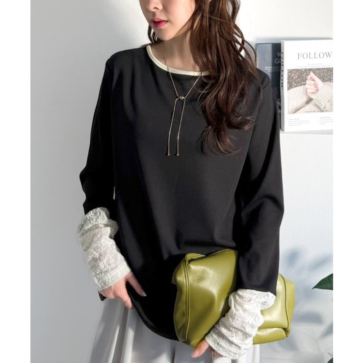 袖先にジャガード咲く♪春、大本命の一着。ふくれジャガード切り替えリブトップス (… | Classical Elf  | 詳細画像19 