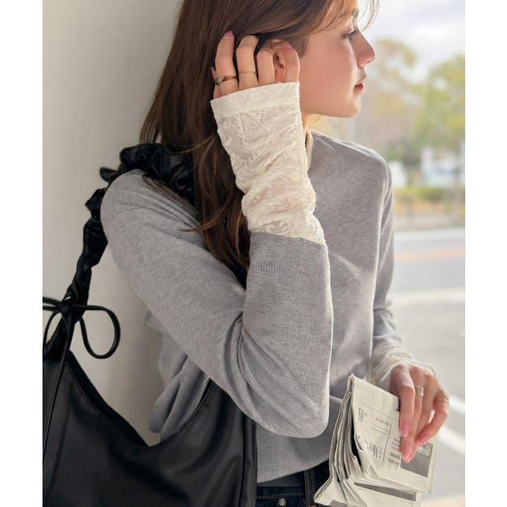 袖先にジャガード咲く♪春、大本命の一着。ふくれジャガード切り替えリブトップス (… | Classical Elf  | 詳細画像20 