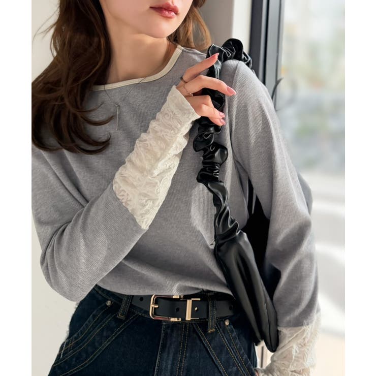 袖先にジャガード咲く♪春、大本命の一着。ふくれジャガード切り替えリブトップス (… | Classical Elf  | 詳細画像22 