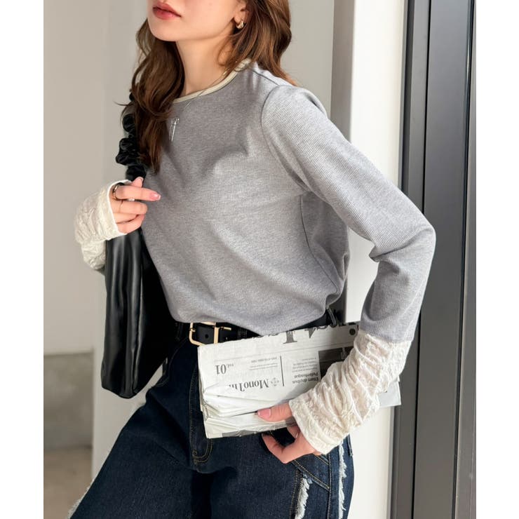 袖先にジャガード咲く♪春、大本命の一着。ふくれジャガード切り替えリブトップス (… | Classical Elf  | 詳細画像23 