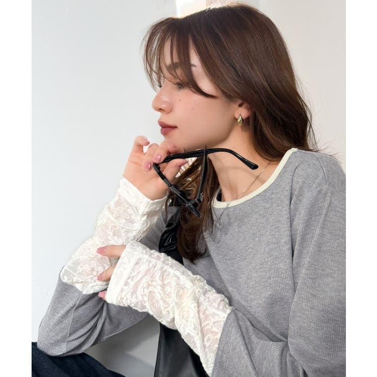 袖先にジャガード咲く♪春、大本命の一着。ふくれジャガード切り替えリブトップス (… | Classical Elf  | 詳細画像27 