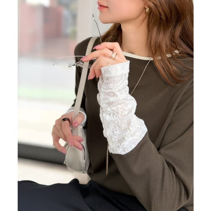 袖先にジャガード咲く♪春、大本命の一着。ふくれジャガード切り替えリブトップス (… | Classical Elf  | 詳細画像29 