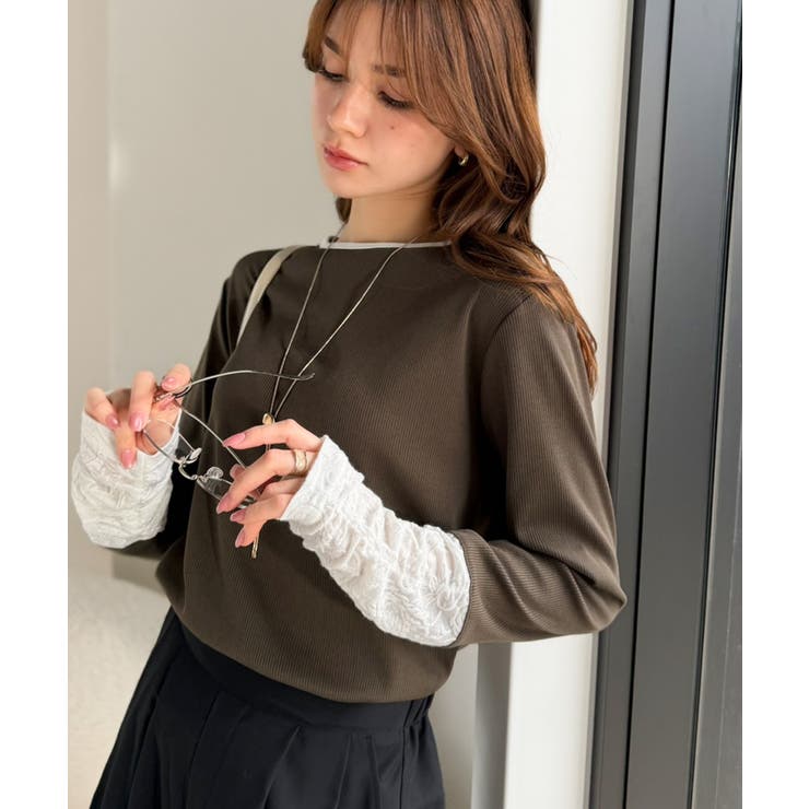 袖先にジャガード咲く♪春、大本命の一着。ふくれジャガード切り替えリブトップス (… | Classical Elf  | 詳細画像32 